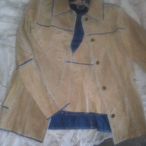 2 PIECE SUEDE & DENIM BLAZER AND HALTER VEST SET